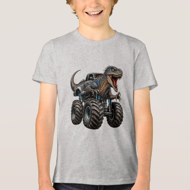 T-shirt En Tri-matière Dinosaur Velociraptor Monster Truck (Recto)