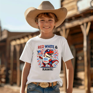T-shirt En Tri-matière Dinosaure Rouge, Blanc et Rawr
