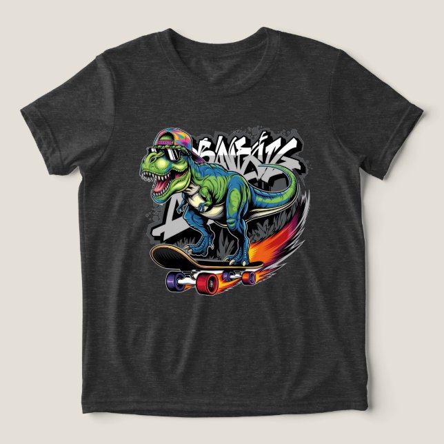 T-shirt En Tri-matière Dinosaure sur un skateboard (Design Recto)