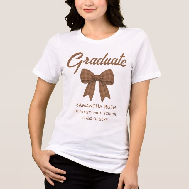T-shirt En Tri-matière Diplôme à noeud Gingham Brun (Recto)
