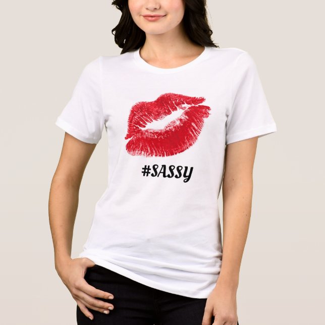 T-SHIRT  EN TRI-MATIÈRE DIRE DES LÈVRES ROUGES (Recto)
