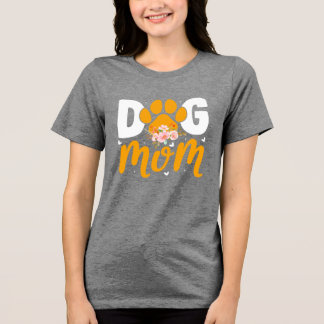 T-shirt En Tri-matière Dog Mom T-Shirt • Orange Paw Print Floral Design