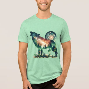 T-shirt En Tri-matière Double exposition de loup mignon Imaginaire