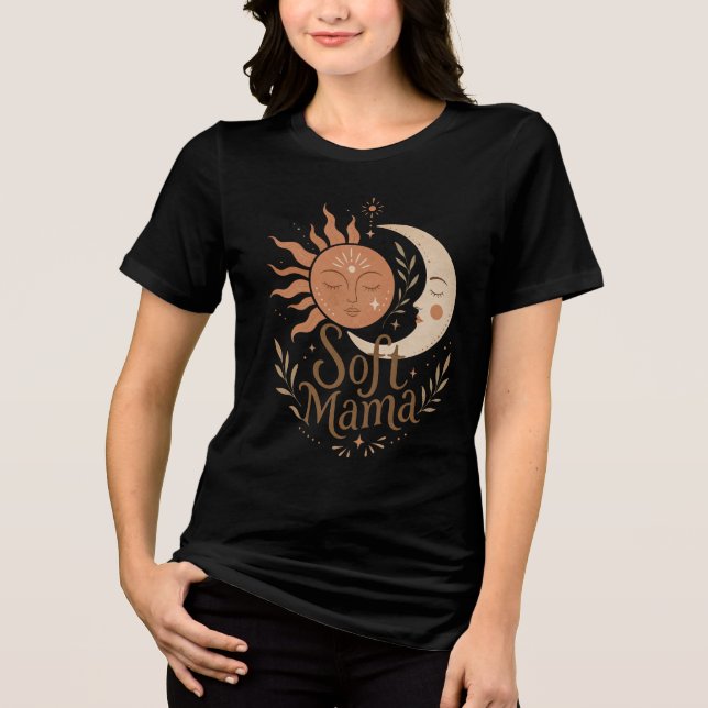 T-shirt En Tri-matière Douce Maman Design Boho Céleste Soleil & Lune  (Recto)