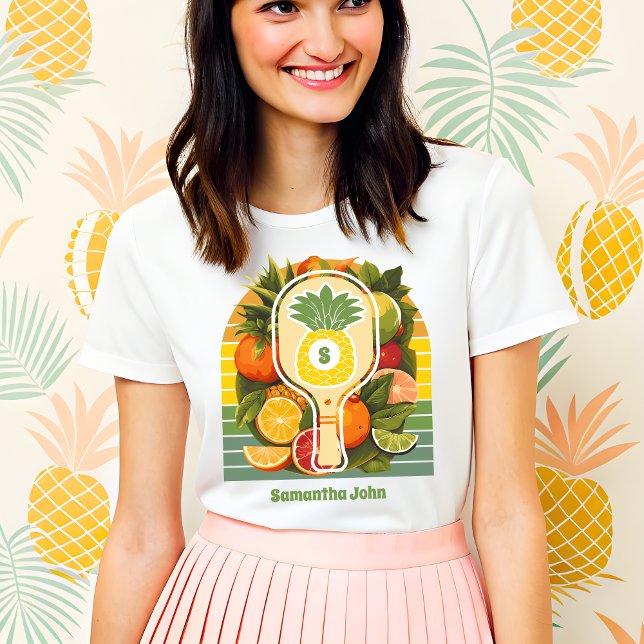 T-shirt En Tri-matière Douche de Mariée Retro Tropicale Ananas Pickleball (Créateur téléchargé)