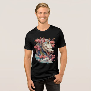 T-shirt En Tri-matière Dragon blanc avec des fleurs, art fantastique