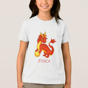 T-shirt En Tri-matière Dragon Chinois Rouge Nom Personnalisé