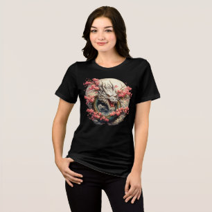 T-shirt En Tri-matière Dragon de Lune & Cerisiers en Fleur   Fantaisie Ja
