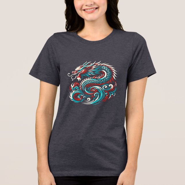 T-shirt En Tri-matière Dragon turquoise et d'Asie rouge