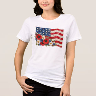T-shirt En Tri-matière Drapeau américain en patchwork patriotique avec fl