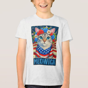 T-shirt En Tri-matière Drôle américain 4 juillet Meowica Kitty Chat