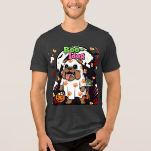 T-shirt En Tri-matière Drôle chien d'Halloween "Boo Idol" Bulldog fantôme