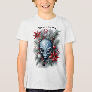 T-shirt En Tri-matière Drôle d'alien de Noël "Emmène-moi à ton Père Noël"