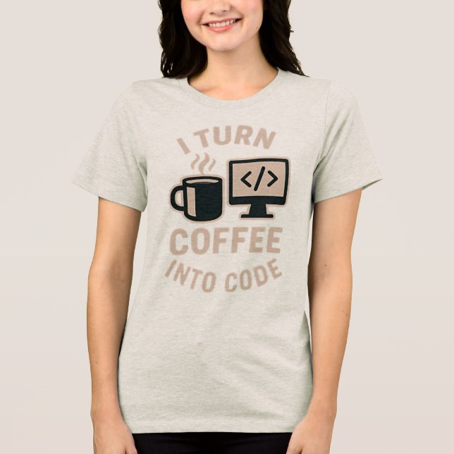 T-shirt En Tri-matière Drôle Je Transforme Le Café En Code (Recto)