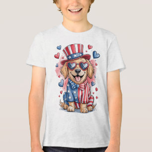 T-shirt En Tri-matière Drôle mignon Golden Retriever Chien 4 juillet Inde