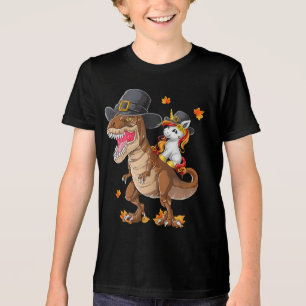 T-shirt En Tri-matière Drôle Thanksgiving mignon Unicorn équitation Dinos