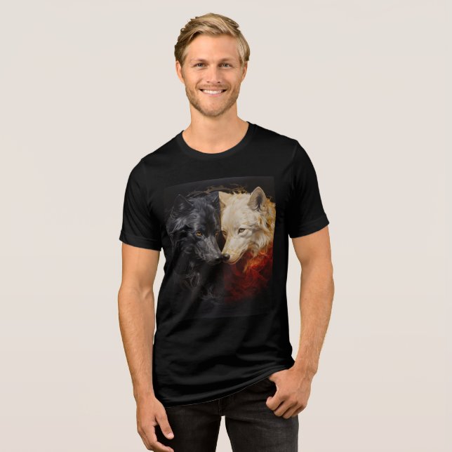 T-shirt En Tri-matière Duality Wolves – Black & White Spirit Art (Recto plein)