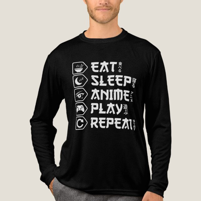 T-shirt En Tri-matière Eat Sleep Anime Play Repeat Otaku Anime Lifestyle (Recto)