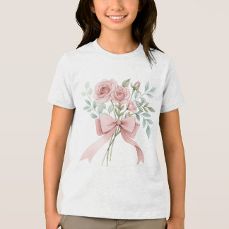 T-shirt En Tri-matière Eau de bouquet rose poussiéreux à nœud en aquarell
