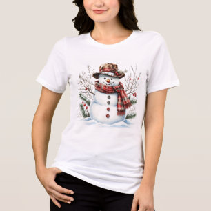 T-shirt En Tri-matière Écharpe carreaux classique bonhomme de neige aquar