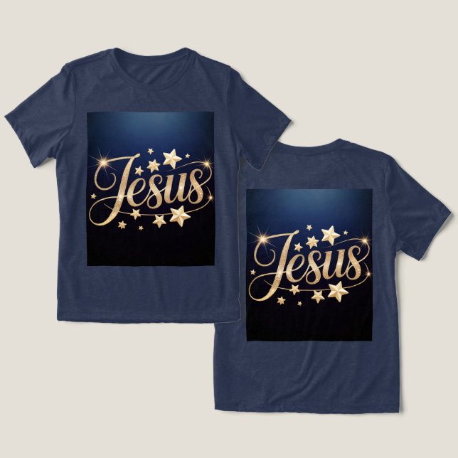 T-shirt En Tri-matière Écriture de Jésus en or Bleu  (Design Recto & Verso)