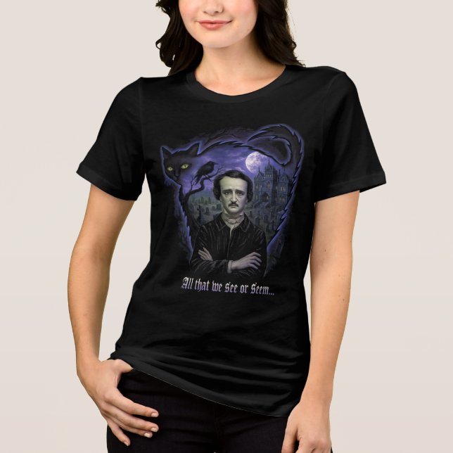 T-shirt En Tri-matière Edgar Allan Poe Gothique Femme Tee - Raven & Cat (Recto)