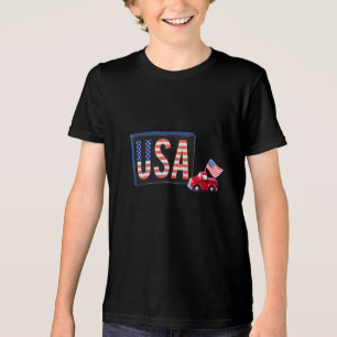 T-shirt En Tri-matière Édifice Patriotique USA avec Camion Rouge et Drape