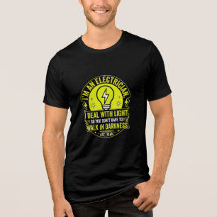 T-shirt En Tri-matière Électricien Drôle Affaire Avec Humour Clair Noir