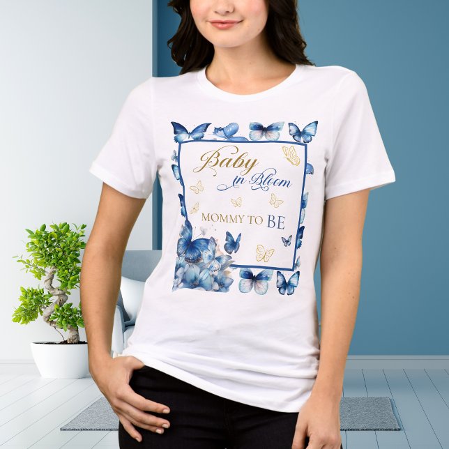 T-shirt En Tri-matière Elégant Beurre Beurre Bleu Blanc en Fleur maman (Créateur téléchargé)