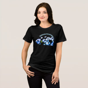 T-shirt En Tri-matière Elégant bleu et blanc Floral "Félicitations