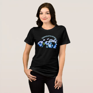 T-shirt En Tri-matière Elégant bleu et blanc Floral "Félicitations