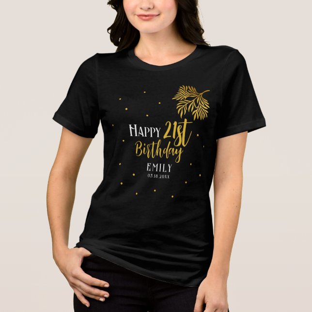 T-shirt En Tri-matière Elégant Joyeux 21ème anniversaire Gold Foliage Par (Recto)