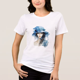 T-shirt En Tri-matière Elégant T-shirt Casquette bleu aquarelle