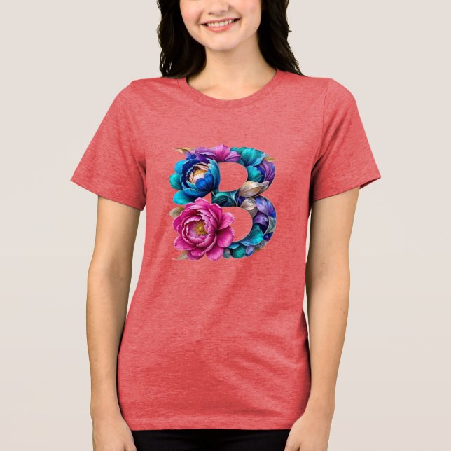 T-shirt En Tri-matière Elégant T-shirt Floral B initial pour elle (Recto)