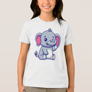 T-shirt En Tri-matière Éléphant Bébé Assis Faisant un Signe de la Main-23