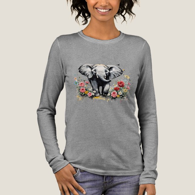 T-shirt En Tri-matière Eléphant Bébé avec Roses (Recto)