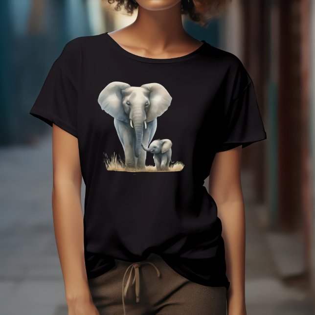 T-shirt En Tri-matière Eléphant et bébé africain majestueux en aquarelle (Créateur téléchargé)