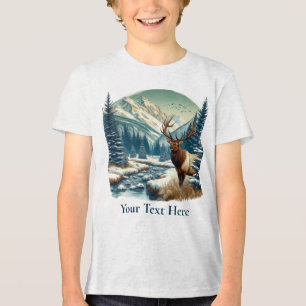 T-shirt En Tri-matière Elk debout par ruisseau avec montagnes