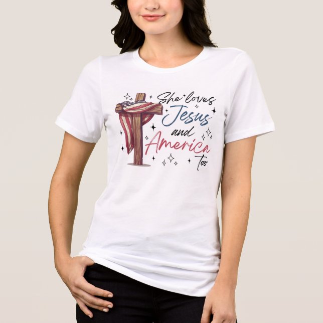 T-shirt En Tri-matière Elle aime Jésus et l'Amérique aussi (Recto)