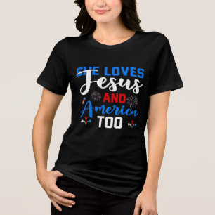 T-shirt En Tri-matière Elle aime Jésus et l'Amérique aussi Rétro Patrioti