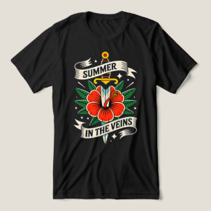 T-shirt En Tri-matière Emblème d'épée florale Été vibrant à l'hibiscus