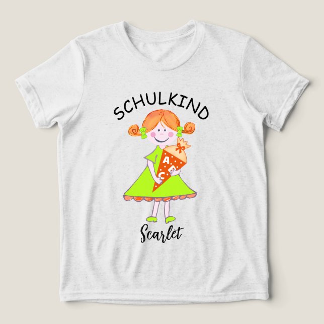 T-shirt En Tri-matière Enfant scolarisé - Fille avec cornet de rentrée -  (Design Recto)
