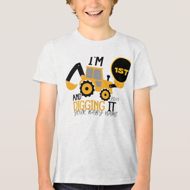 T-shirt En Tri-matière Enfants Trois 3ans 3e anniversaire Construction ga (Recto)