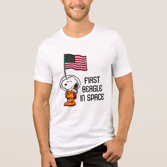 T-shirt En Tri-matière ESPACE | Snoopy avec astronaute du drapeau (Recto)