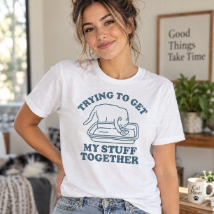 T-shirt En Tri-matière Essayer de Rassembler Mes Affaires Chat Drôle