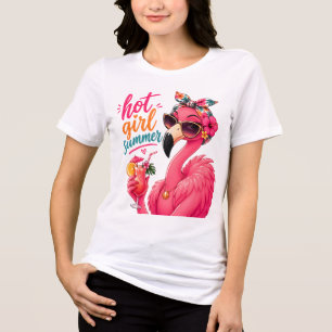 T-shirt En Tri-matière Été de fille chaude Flamant avec des lunettes de s