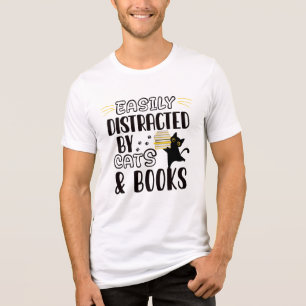 T-shirt En Tri-matière Facilement Distrait Par Les Chats et Les Livres – 