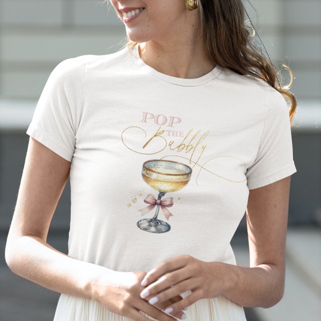 T-shirt En Tri-matière Faire sauter le Champagne au nœud rose (Pop the Bubbly Champagne Pink Bow Tri-Blend Shirt)