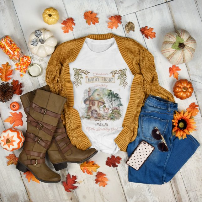 T-shirt En Tri-matière Fairy First Woodland Animaux Champignons Anniversa (Fairy First Woodland Animals Mushrooms Girl's 1st Birthday "Mom of the Birthday Girl" T-Shirt)