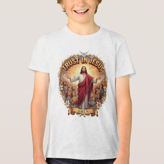 T-SHIRT  EN TRI-MATIÈRE FAIS CONFIANCE À JÉSUS (Recto)